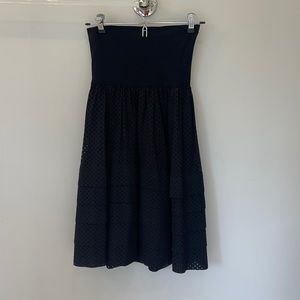 Theory strapless tube dress with eyelet ruffles